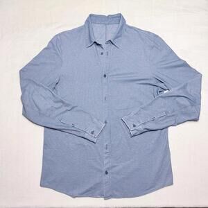 Lululemon Mens Button Down Shirt Large Blue Denim Chambray Commission Mason